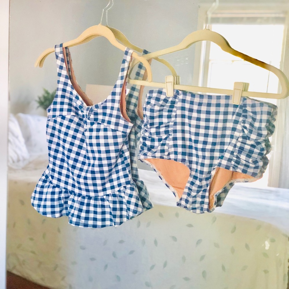 Gingham Tankini Top and High-Waisted Bottom